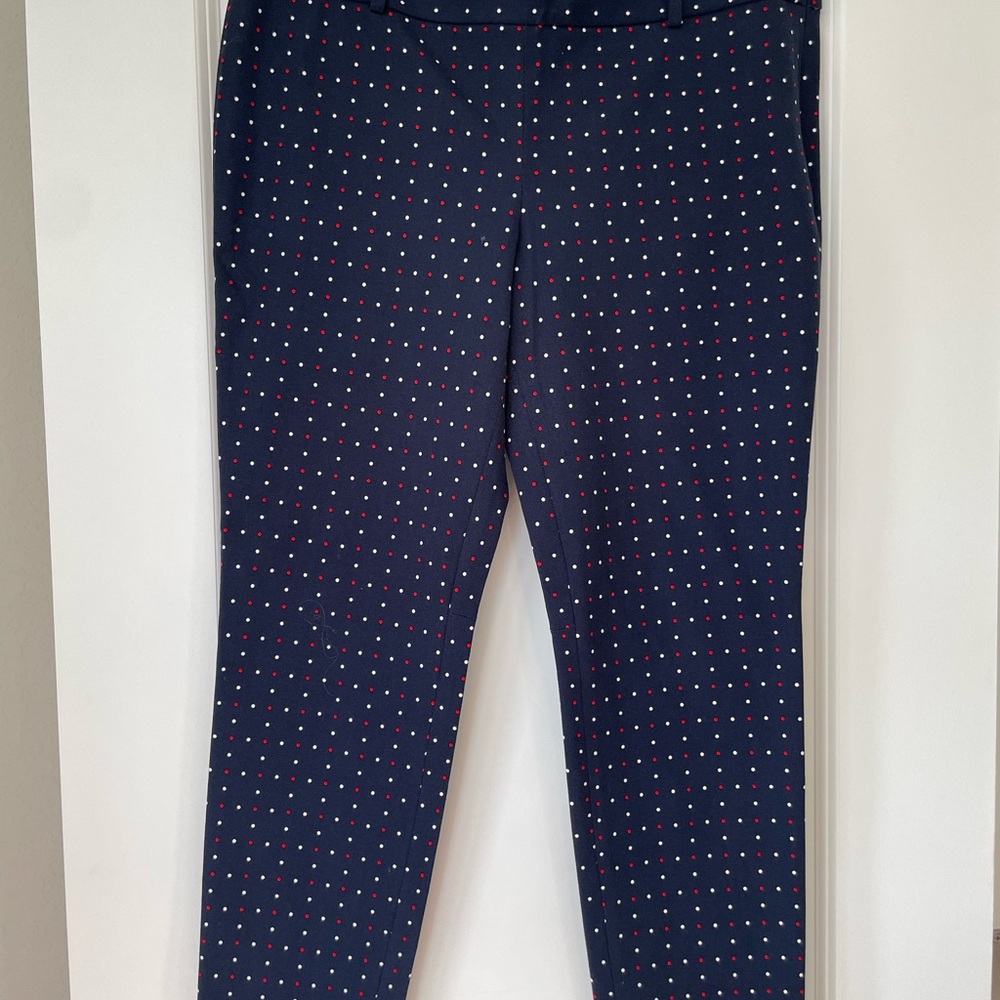 J. Crew Navy Pants with White and Red Dots